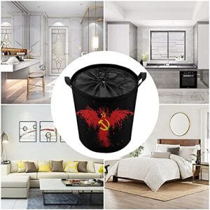 Nudquio Russia Hammer Flags Hook USSR Sickle Laundry Basket with Drawstring Closure Lid and Handles Storage Hamper for Bedroom Office