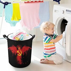 Nudquio Russia Hammer Flags Hook USSR Sickle Laundry Basket with Drawstring Closure Lid and Handles Storage Hamper for Bedroom Office