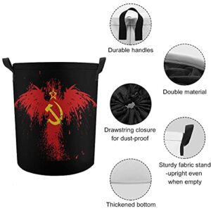 Nudquio Russia Hammer Flags Hook USSR Sickle Laundry Basket with Drawstring Closure Lid and Handles Storage Hamper for Bedroom Office