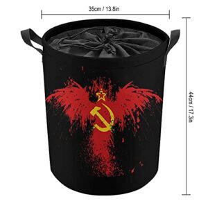 Nudquio Russia Hammer Flags Hook USSR Sickle Laundry Basket with Drawstring Closure Lid and Handles Storage Hamper for Bedroom Office