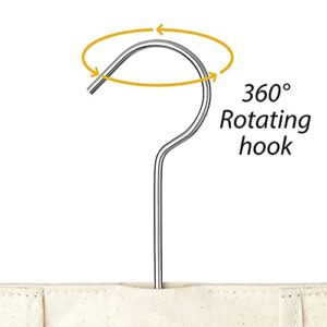 Clothespin Hanging Bag Storage Organizer, Laundry Clothes Pin Holder with Hanging Hook Large Opening Storage Bag with 360° Rotating Hook for Bathroom, Balcony (Beige, 31.75cm * 26.67cm)