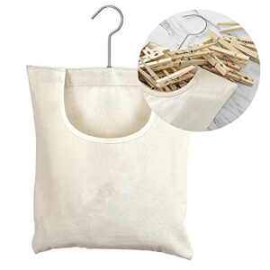 Clothespin Hanging Bag Storage Organizer, Laundry Clothes Pin Holder with Hanging Hook Large Opening Storage Bag with 360° Rotating Hook for Bathroom, Balcony (Beige, 31.75cm * 26.67cm)