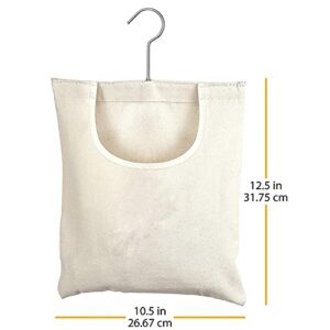 Clothespin Hanging Bag Storage Organizer, Laundry Clothes Pin Holder with Hanging Hook Large Opening Storage Bag with 360° Rotating Hook for Bathroom, Balcony (Beige, 31.75cm * 26.67cm)