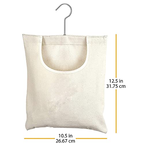 Clothespin Hanging Bag Storage Organizer, Laundry Clothes Pin Holder with Hanging Hook Large Opening Storage Bag with 360° Rotating Hook for Bathroom, Balcony (Beige, 31.75cm * 26.67cm)