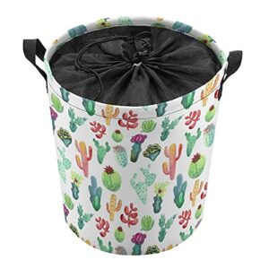 nudquio watercolor cactus seamless pattern laundry basket with drawstring closure lid and handles storage hamper for bedroom office