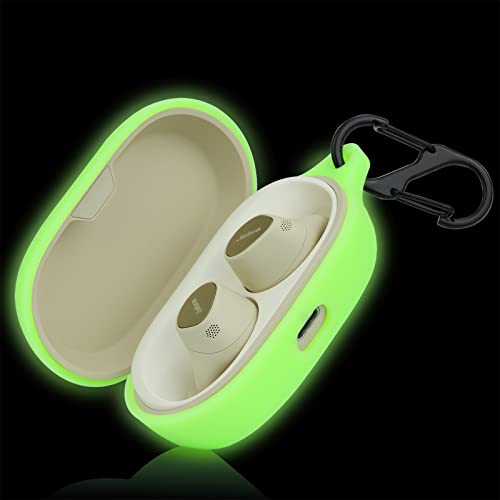 LEFXMOPHY Case Cover Compatible with Jabra Elite 7 Pro Green Silicone Protective Protector Skin Glow in Dark with Clip