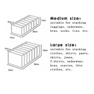 MBVBN Drawer Organizers for Clothing Wardrobe Clothes Organizer, 7 Grids Jeans Compartment Storage Box Foldable Closet Organizer Mesh Separation (White, Medium+Large)