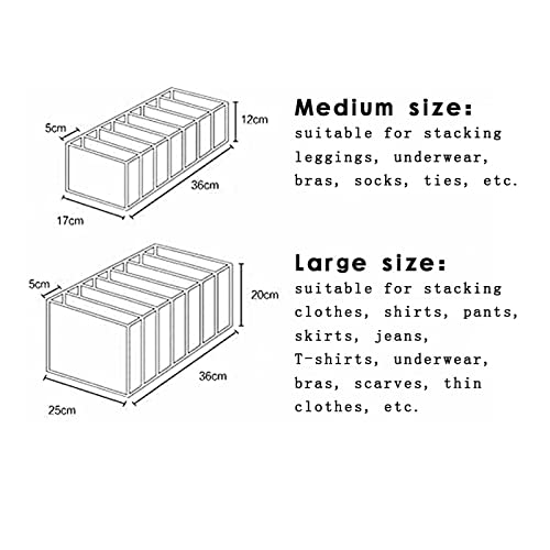 MBVBN Drawer Organizers for Clothing Wardrobe Clothes Organizer, 7 Grids Jeans Compartment Storage Box Foldable Closet Organizer Mesh Separation (White, Medium+Large)