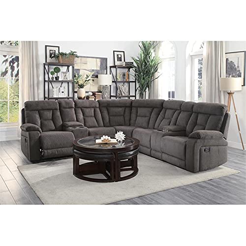 Pemberly Row Traditional 3-PC Chenille Consoles Reclining Sectional in Chocolate