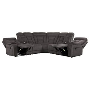 Pemberly Row Traditional 3-PC Chenille Consoles Reclining Sectional in Chocolate