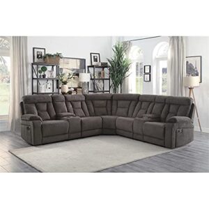 Pemberly Row Traditional 3-PC Chenille Consoles Reclining Sectional in Chocolate