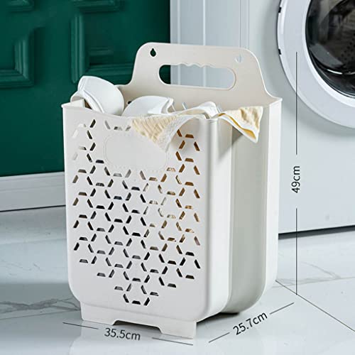 Gazechimp Wall Hanging Folding Laundry Hamper Basket Dirty Clothes Organizer Container Holder -Punch Saving Space for Bathroom Household Hotel, White Medium