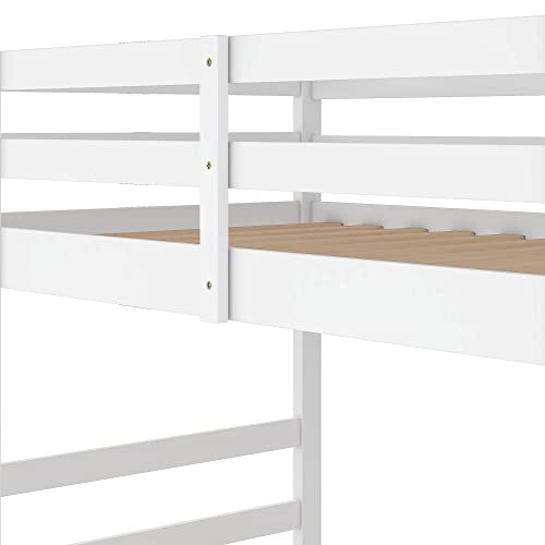 Harper & Bright Designs Twin Over Twin Bunk Bed for Kids, Low Bunk Bed with Ladder and Safety Guard Rails, Solid Wood Bunk Bed Frame. No Box Spring Needed (White)