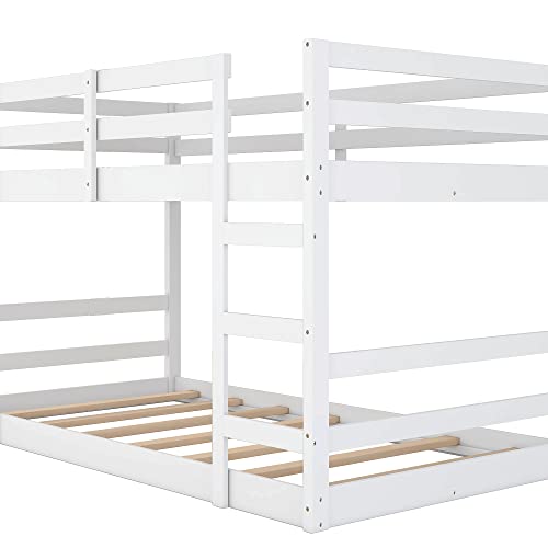 Harper & Bright Designs Twin Over Twin Bunk Bed for Kids, Low Bunk Bed with Ladder and Safety Guard Rails, Solid Wood Bunk Bed Frame. No Box Spring Needed (White)