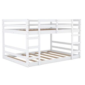 Harper & Bright Designs Twin Over Twin Bunk Bed for Kids, Low Bunk Bed with Ladder and Safety Guard Rails, Solid Wood Bunk Bed Frame. No Box Spring Needed (White)