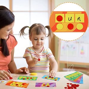 hwojjha Sound Box Mats and Chips 24 Pcs Dry Erase Mats and 84 Pcs Chips Phonemic Awareness Phonics Games Reading Games Sound Box Mats and Chips (Bright Style,Cardboard)