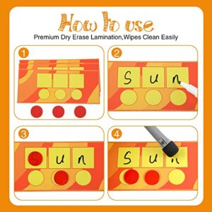 hwojjha Sound Box Mats and Chips 24 Pcs Dry Erase Mats and 84 Pcs Chips Phonemic Awareness Phonics Games Reading Games Sound Box Mats and Chips (Bright Style,Cardboard)