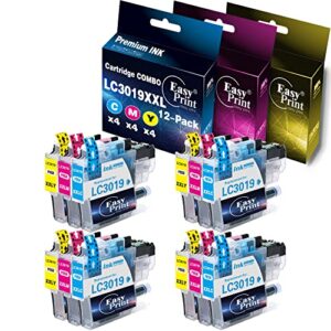 easyprint (4c, 4m, 4y, color combo) compatible 3019xl ink cartridge replacement for brother lc3019 lc-3019xxl mfc-j5330dw mfc-j6530dw mfc-j6730dw mfc-j6930dw, (total 12-pack, no black)