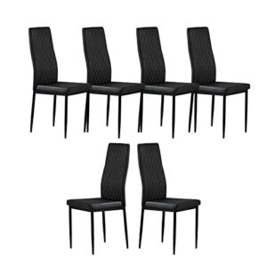 lecut modern dining chairs set of 6 with pu leather seat and metal legs mid century kitchen dining room chairs with high back for restaurant and living room (black)