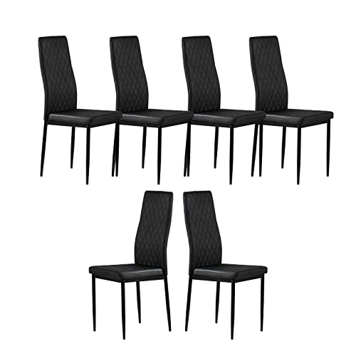 Lecut Modern Dining Chairs Set of 6 with PU Leather Seat and Metal Legs Mid Century Kitchen Dining Room Chairs with High Back for Restaurant and Living Room (Black)