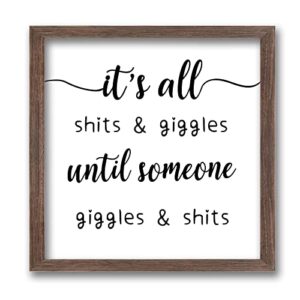 fingerinspire it's all shits art sign solid wood bathroom sign with arylic layer 7x7 inch funny bathroom wall art large hangable wooden frame for bathroom decor