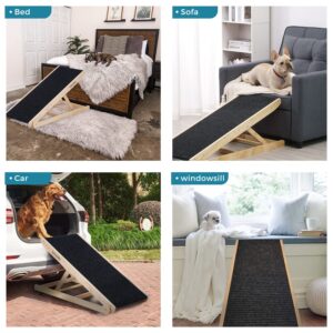 SweetBin Wooden Adjustable Pet Ramp for All Dogs and Cats - 41" Long and Adjustable from 12” to 24”- Up to 200LBS - Non Slip Carpet Surface and Foot Pads - Folding Dog Car Ramps for SUV, Bed, Couch