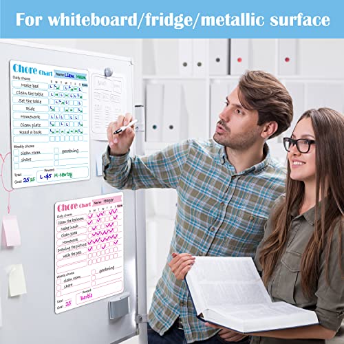 LOCATAL Magnetic Chore Chart, 2 Pcs Dry Erase Behavior Charts & 6 Markers, Reward Chart for Multiple Kids Teens Adults Family, Daily Responsibility Rewards Whiteboard for Fridge School Home Supplies