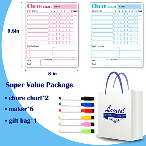 LOCATAL Magnetic Chore Chart, 2 Pcs Dry Erase Behavior Charts & 6 Markers, Reward Chart for Multiple Kids Teens Adults Family, Daily Responsibility Rewards Whiteboard for Fridge School Home Supplies