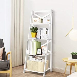LUARANE Modern 4-Tier Ladder Shelf, Wooden Bookshelf with X-Shaped Frame, Free Standing Bookcase with 4 Open Storage Shelves, Organizer Shelf for Living Room Kitchen Office (2, White)
