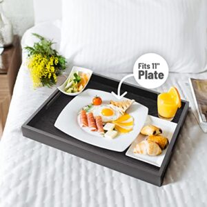 Wood Serving Tray with Handles, Home Decorative Wooden Rectangle Ottoman Decor Platter Vanity Tray for Breakfast Dinner Drinks Kitchen Dining Living Bathroom Restaurants Black