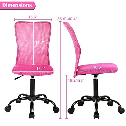 Ergonomic Chairs, Cute Adjustable Armless Office Desk Chair w/Mesh Back & Soft Thick Seat, Comfy Swivel Rolling Cheap Executive Small Computer Task Chair Sillas para Escritorio for Adult Women