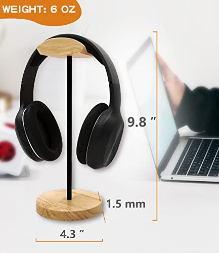 Bliocefo Headphone Stand Nature Wood & Aluminum Headset Hanger Mount Hook Gaming Holder Desktop Earphone Artful Functional Craftmanship Stand for All Headsets with Solid Wooden Base