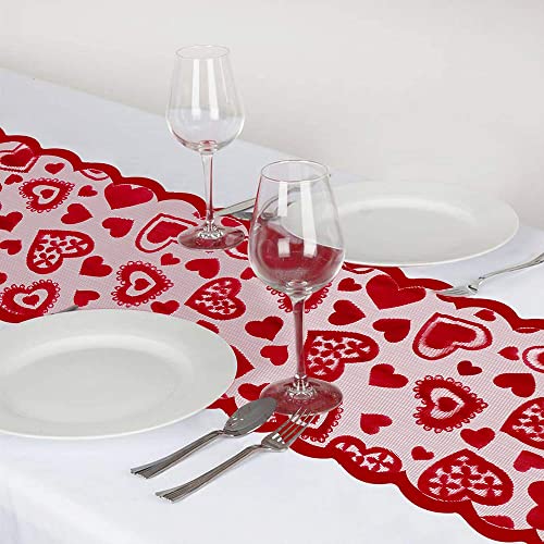 Nialnant Valentines Day Table Runner, Red Heart Lace Table Runner for Party Home Wedding Holiday Anniversary, Valentines Day Decorations - 13 x 72 Inch