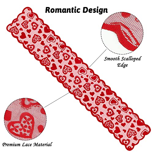 Nialnant Valentines Day Table Runner, Red Heart Lace Table Runner for Party Home Wedding Holiday Anniversary, Valentines Day Decorations - 13 x 72 Inch