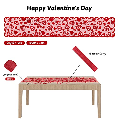 Nialnant Valentines Day Table Runner, Red Heart Lace Table Runner for Party Home Wedding Holiday Anniversary, Valentines Day Decorations - 13 x 72 Inch