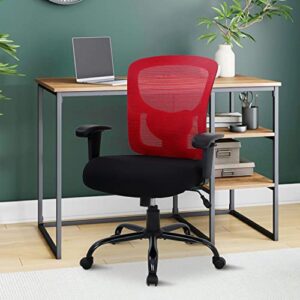 big and tall office chair 400lbs wide seat ergonomic desk chair for heavy people, mesh computer chair with lumbar support, adjustable armrests rolling swivel task chair for women, red