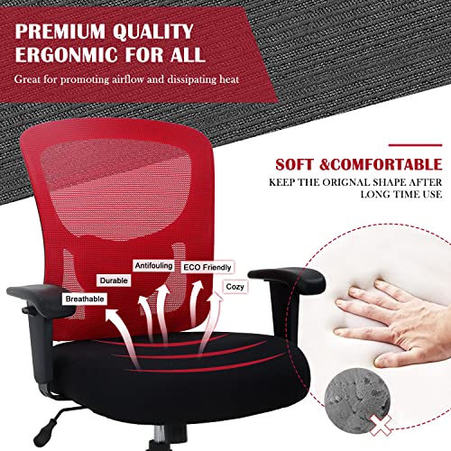 Big and Tall Office Chair 400lbs Wide Seat Ergonomic Desk Chair for Heavy People, Mesh Computer Chair with Lumbar Support, Adjustable Armrests Rolling Swivel Task Chair for Women, Red