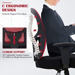 Big and Tall Office Chair 400lbs Wide Seat Ergonomic Desk Chair for Heavy People, Mesh Computer Chair with Lumbar Support, Adjustable Armrests Rolling Swivel Task Chair for Women, Red