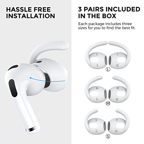 AhaStyle 3 Pairs AirPods 3 Ear Hooks Anti-Slip Ear Covers Silicone Accessories【Not Fit in The Charging Case】 Compatiable with Apple AirPods 3 2021 (Large+Medium+Small, White)