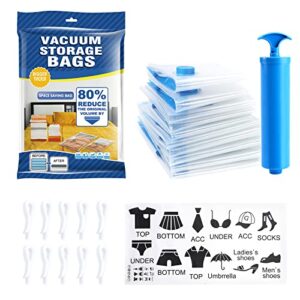10 pack vacuum storage bags double-zip seal - 80% more space saver bags for clothes, blankets, pillows - vacuum bags with hand-pump for travel (1 jumbo, 3 large, 3 medium, 3 small)