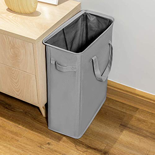 ZERO JET LAG Slim Laundry Hamper Beige and Grey Handles Collapsible Laundry Basket Thin Dirty Clothes Basket Narrow Laundry Bag Foldable Dirty Hamper