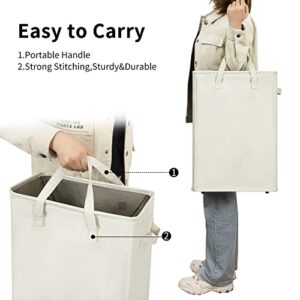 ZERO JET LAG Slim Laundry Hamper Beige and Grey Handles Collapsible Laundry Basket Thin Dirty Clothes Basket Narrow Laundry Bag Foldable Dirty Hamper