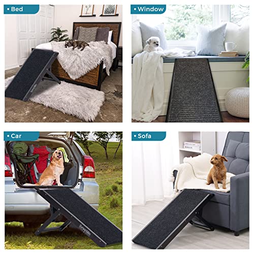 SweetBin 18" Tall Adjustable Pet Ramp - Small Dog Use Only - Wooden Folding Portable Dog & Cat Ramp Perfect for Couch or Bed with Non Slip Carpet Surface - 4 Levels Height Adjustable Up to 90Lbs