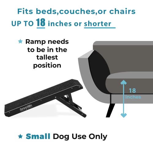 SweetBin 18" Tall Adjustable Pet Ramp - Small Dog Use Only - Wooden Folding Portable Dog & Cat Ramp Perfect for Couch or Bed with Non Slip Carpet Surface - 4 Levels Height Adjustable Up to 90Lbs