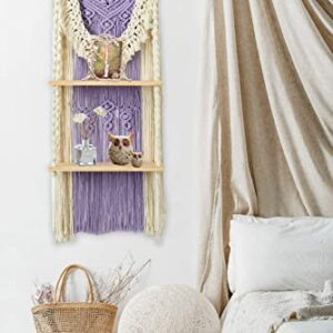 STAHMFOVER Boho Macrame Shelf for Room Decor Spring,2-Tier Wall Hanging Shelf Woven Floating Shelves,Handmade Rope Macrame Indoor Plants Hanger,Home Storage & Organizer (Purple)