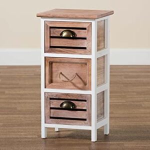 Baxton Studio Palta Modern and Contemporary Two-Tone White and Oak Brown Finished Wood 3-Drawer Storage Unit