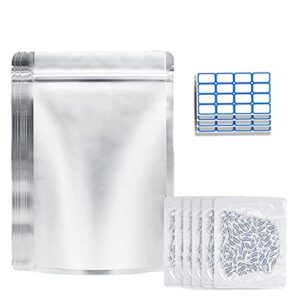 50 pack mylar bags with 50 bags 300cc oxy-sorb 9.4 mil resealable foil ziplock bags for food long term storage for snack cookies, wheat (10"x14" )
