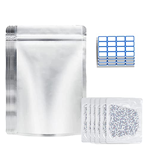 50 Pack Mylar Bags with 50 bags 300cc Oxy-Sorb 9.4 Mil Resealable Foil Ziplock Bags for Food Long Term Storage for Snack Cookies, Wheat (10"x14" )