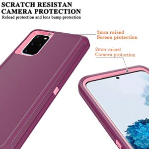 YmhxcY Case with Self Healing Flexible TPU Film[2 Pack] and Camera Lens Screen Protective Film[2 Pack],3-in-1 Heavy Protection Cover for Samsung Galaxy S20 Plus-Wine Red and Rose Pink