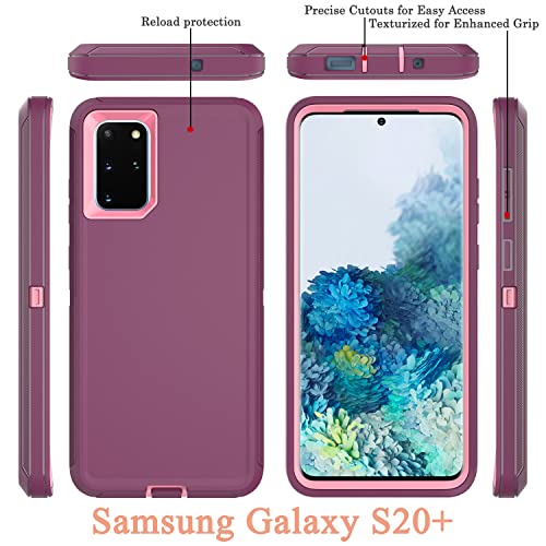 YmhxcY Case with Self Healing Flexible TPU Film[2 Pack] and Camera Lens Screen Protective Film[2 Pack],3-in-1 Heavy Protection Cover for Samsung Galaxy S20 Plus-Wine Red and Rose Pink